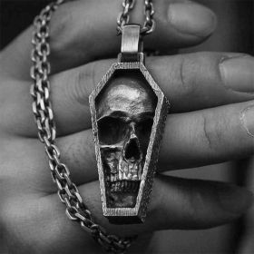 Men's Punk Necklace Coffin Skull Pendant Personalized Titanium Steel Hip Hop Ear Accessories