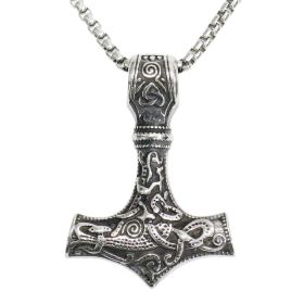 Mens Viking Hammer Pendant Norse Thor's Mjolnir Stainless Steel Chain Necklace