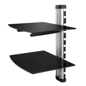 2 Tier Dual Glass Shelf Wall Mount for DVD Players/Cable Boxes/ TV Accessories