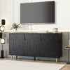 U-Can Modern TV Stand with 3 Doors and Adjustable Shelves for Living Room, Fits TVs Up to 70 Inches, Black