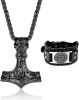 Thors Hammer Necklace Viking Bracelets for Men Mjolnir Stainless Steel Thor Hammer Pendant Vegvisir Leather Bracelet with Compass Runes Viking Jewelle