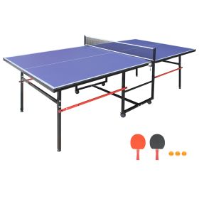 8ft Mid-Size Table Tennis Table, Foldable Ping Pong Table for Indoor & Outdoor Games with Net, 2 Table Tennis Paddles and 3 Balls