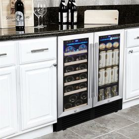 SOTOLA 24'' Wine Cooler Refrigerator - Dual Zone Built-in or Freestanding Fridge with Stainless Steel Tempered Glass Door and Temperature Memory Funct