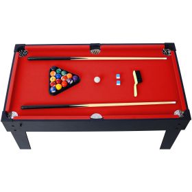 5-in-1 Multi-Game Table - Billiards, Push Hockey, Foosball, Ping Pong, and Basketball black/red