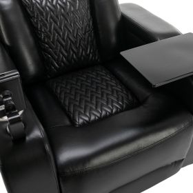 270 Degree Swivel PU Leather Power Recliner Individual Seat Home Theater Recliner with Comforable Backrest, Tray Table, Phone Holder, Cup Holder