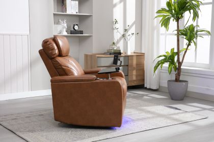 Power Motion Recliner with USB Charging Port and Hidden Arm Storage, Home Theater Seating with Convenient Cup Holder Design ,and stereo(Light Brown)