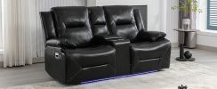 3 Seater Home Theater Recliner Manual Recliner Chair with a LED Light Strip Two Built-in Cup Holders for Living Room,Bedroom, Black