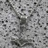 Mens Viking Hammer Pendant Norse Thor's Mjolnir Stainless Steel Chain Necklace