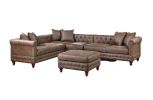 Dark Coffee Breathable Leatherette 4pc Sectional Set 3x Reversible Loveseat / Chaise and 1x Ottoman Tufted Couch Pillows