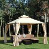 10' x 10' Steel Outdoor Patio Gazebo with Polyester Privacy Curtains, Two-Tier Roof for Air, & Large Design