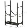 Firewood Rack with Fireplace Tools, Indoor Outdoor Firewood Holder, Flat Bottom with 2 Tiers for Fireplace, Wood Stove, Hearth or Fire Pit, Black