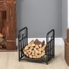 Firewood Rack with Fireplace Tools, Indoor Outdoor Firewood Holder, Curved Bottom with 1 Tier for Fireplace, Wood Stove, Hearth or Fire Pit, Black