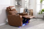 Power Motion Recliner with USB Charging Port and Hidden Arm Storage, Home Theater Seating with Convenient Cup Holder Design ,and stereo(Light Brown)