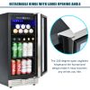 Built-in and Freestanding 15" Mini Beverage Refrigerator/Wine Cabinet, 120 Cans, 37-65Â°F, Quiet, Adjustable Shelves, LED Lighting, ETL