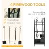 Firewood Rack with Fireplace Tools, Indoor Outdoor Firewood Holder, Flat Bottom with 2 Tiers for Fireplace, Wood Stove, Hearth or Fire Pit, Black