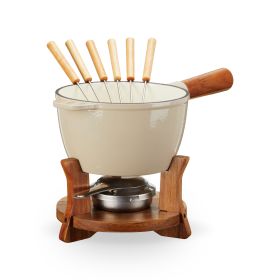 Beige & Wood Cast Iron Fondue Set by Twine Living™