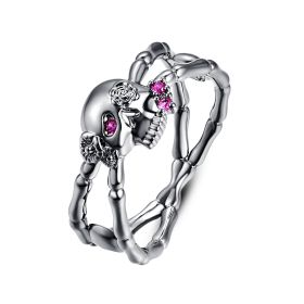 Skull Rose Red Spinel Zirconia Cross Black Ring (size: 10)