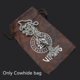 Viking Thor's Hammer Stainless Steel Pendant (Color: Cowhide pouch)