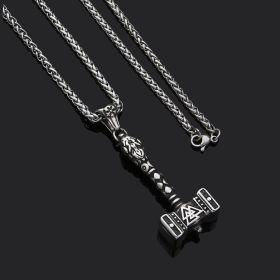 Viking Thor's Hammer Stainless Steel Pendant (Color: Pendant and necklace)