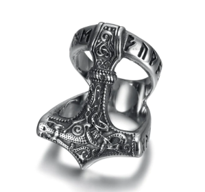 Beowulf Regalia Handcrafted Stainless Steel Open Thor's Hammer Ring (size: US13)