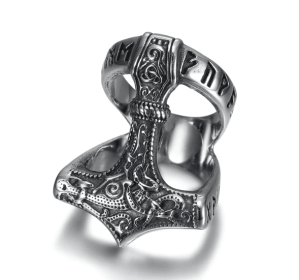 Beowulf Regalia Handcrafted Stainless Steel Open Thor's Hammer Ring (size: US11)