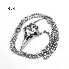 Mens Fashionable Vintage Viking Symbol Skull Eagle Beak Pendant Necklace (Color: gold, style: Pendant only)