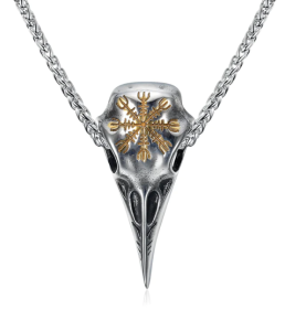 Mens Fashionable Vintage Viking Symbol Skull Eagle Beak Pendant Necklace (Color: Silver Gold, style: With Chain)