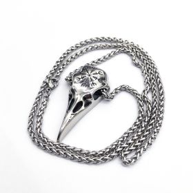 Mens Fashionable Vintage Viking Symbol Skull Eagle Beak Pendant Necklace (Color: Steel, style: With Chain)