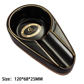 GALINER Ceramic Cigar Ashtray Single Cigar Holder Gadgets Round Ash Slot 4 Colors Yellow Tobacco Portable Ashtray Luxury (Color: GA-94B-G)