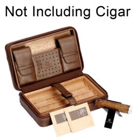 GALINER Travel Humidor Leather Cigar Case W/ Humidity Pack Humidifier Cedar Wood 4 Tube Cigar Humidor Box (Color: 2Boveda 1 holder)